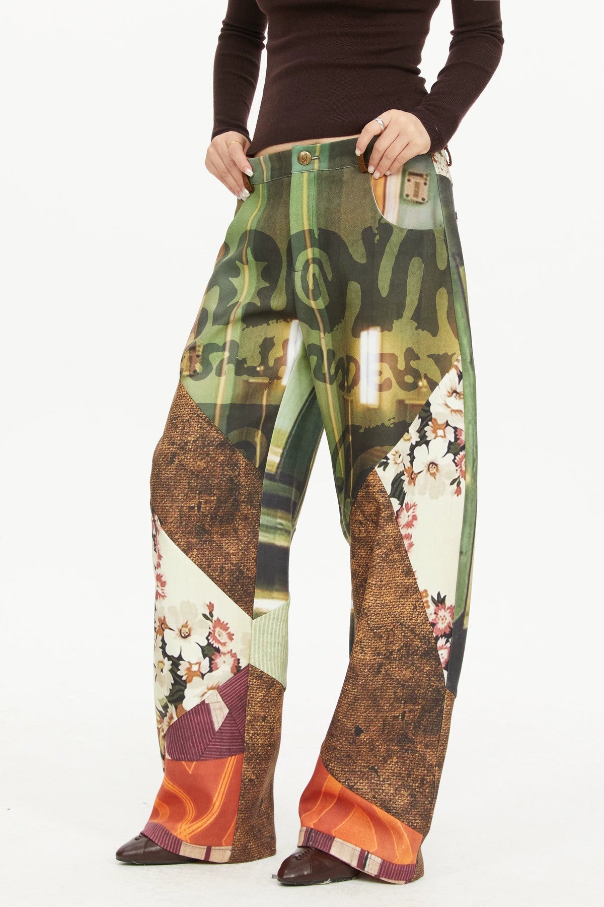 Patchwork Print Scimitar Pants