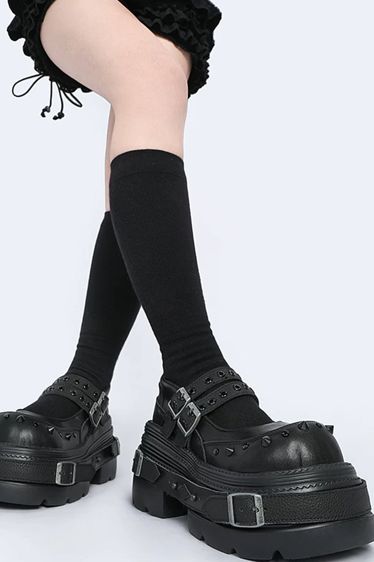 Studded Buckle Platform Mary Janes Shoes