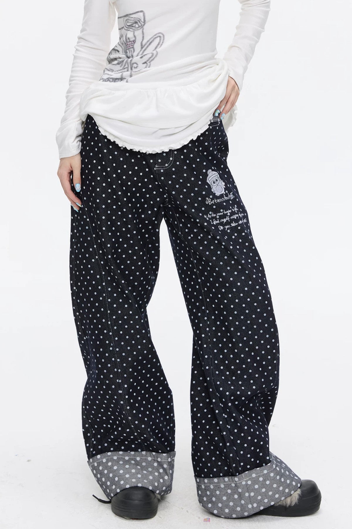 Embroidery Polka Dot Jeans