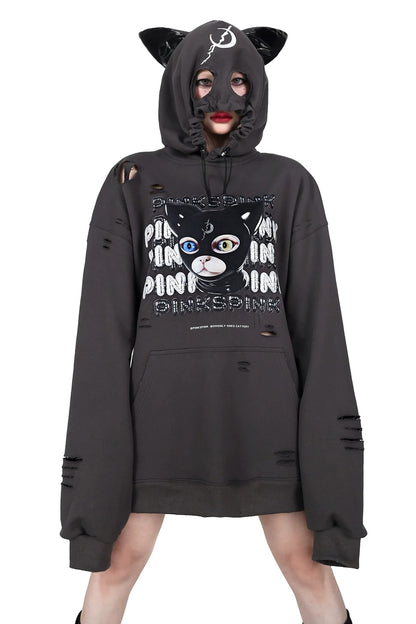 Cat Ear Ripped Hooded Hoodie