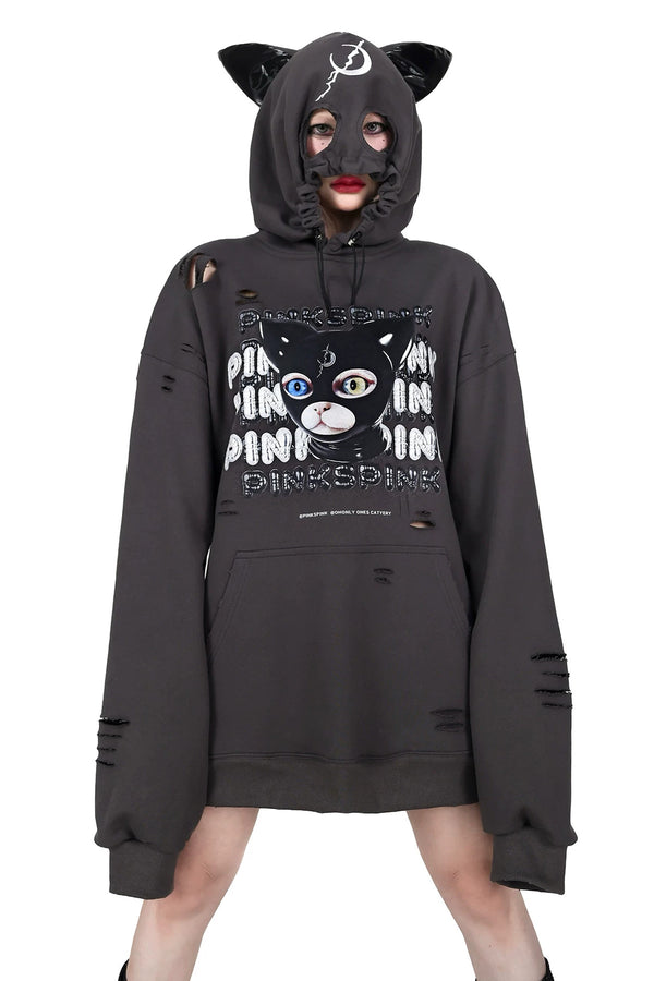 Cat Ear Ripped Hooded Hoodie