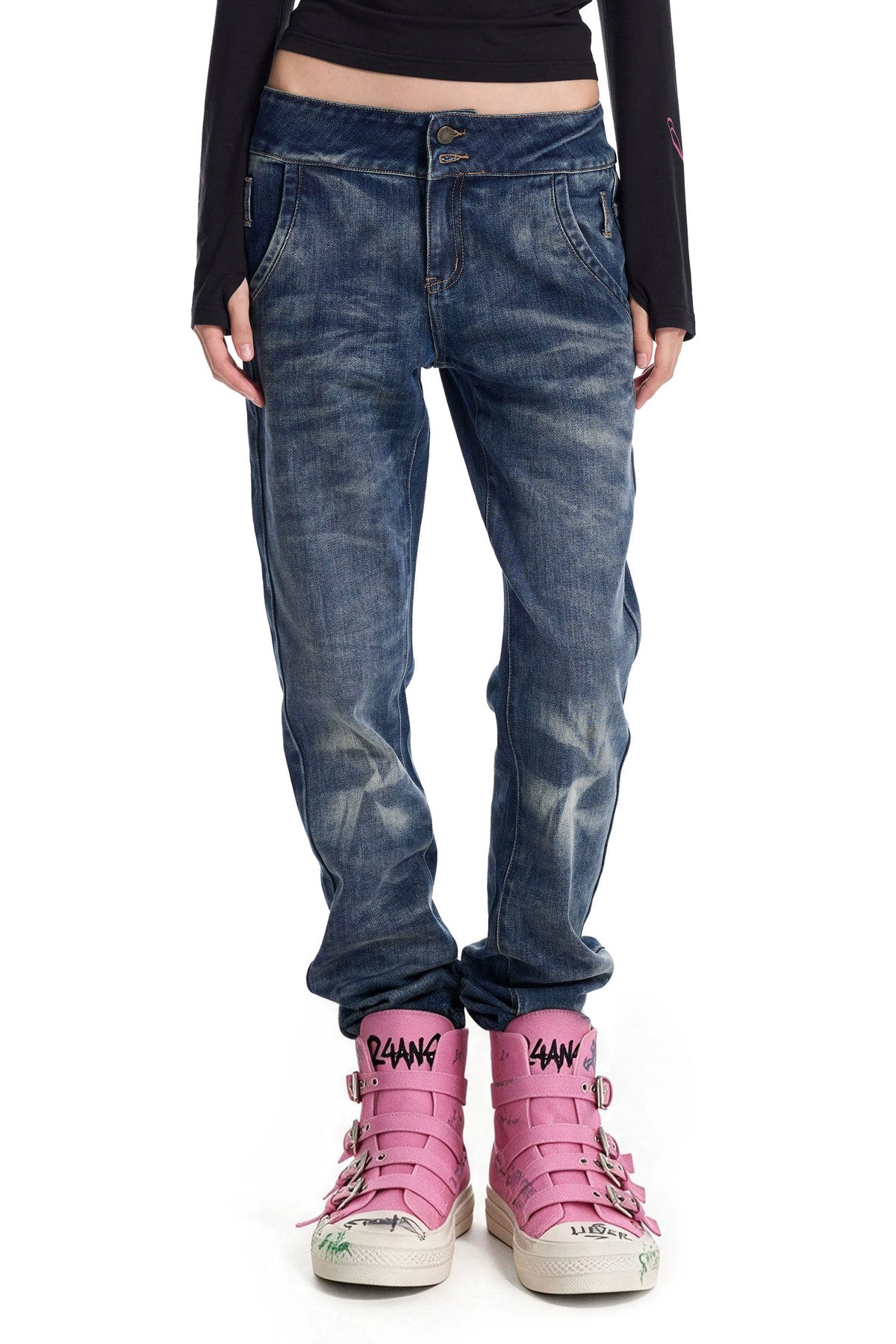 Snowflake Stone-Washed High-Waist Jeans