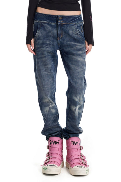 Snowflake Stone-Washed High-Waist Jeans