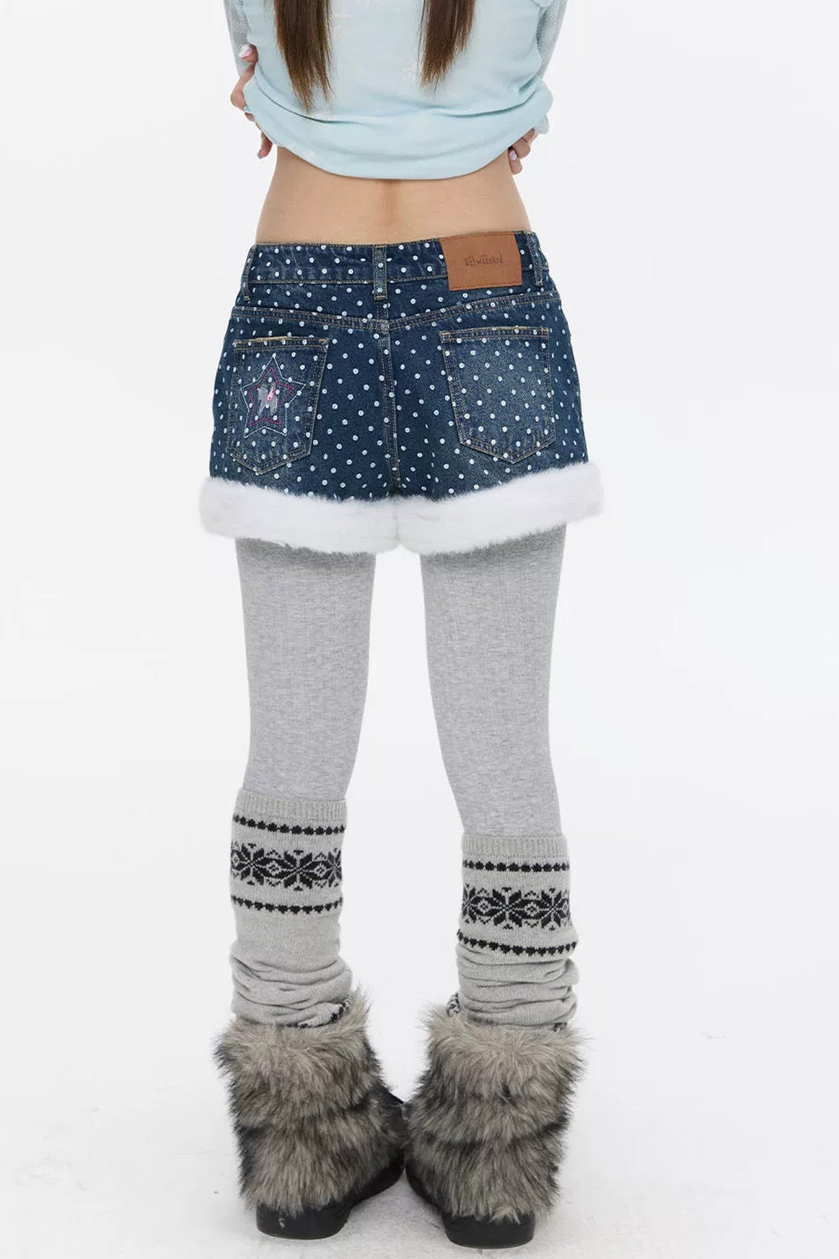 High-Waisted Washed Fleece-Lined Denim Shorts