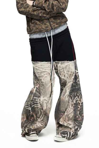 Brown Animal Print Curved Pants