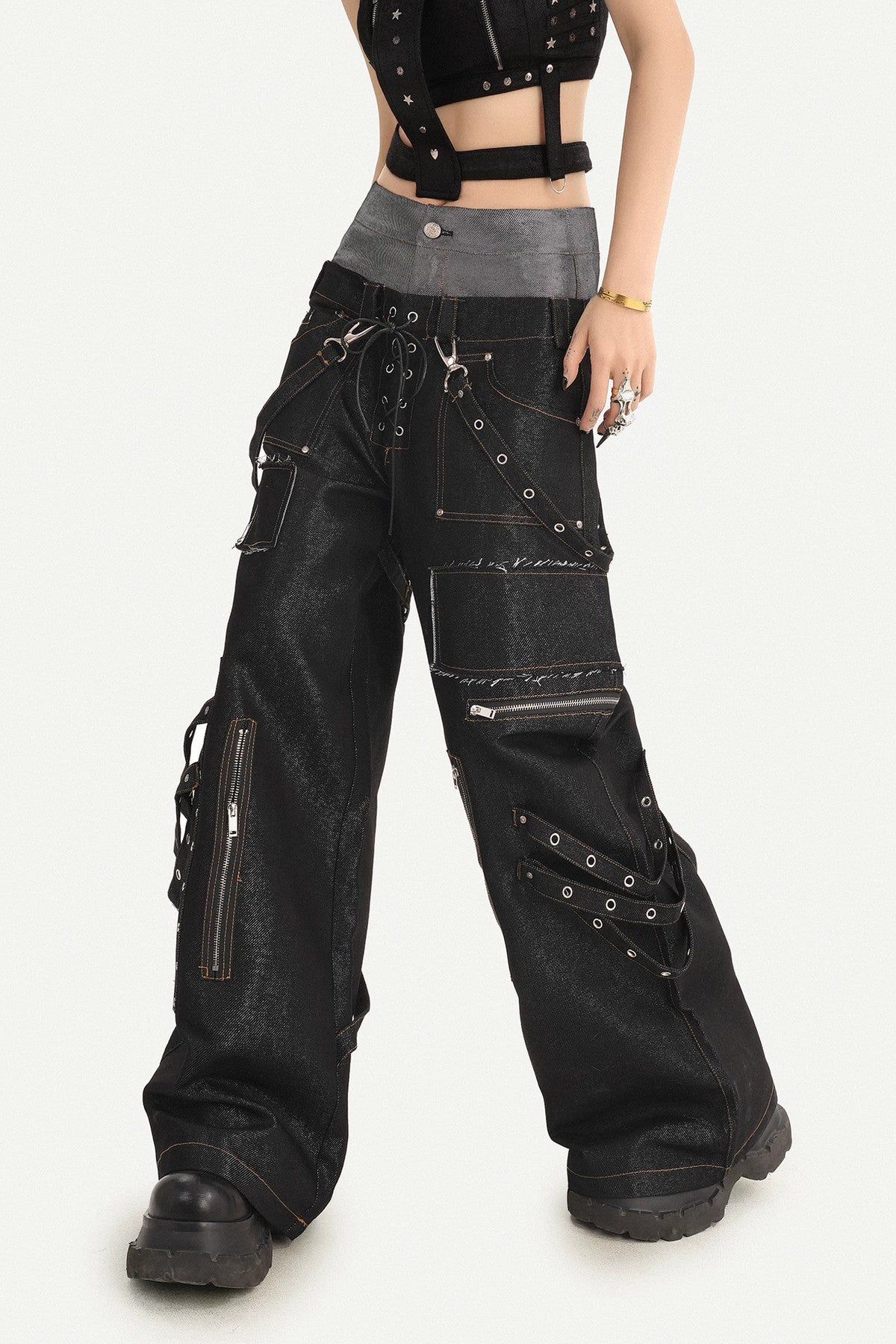 Punk Layered-Look Workwear Jeans