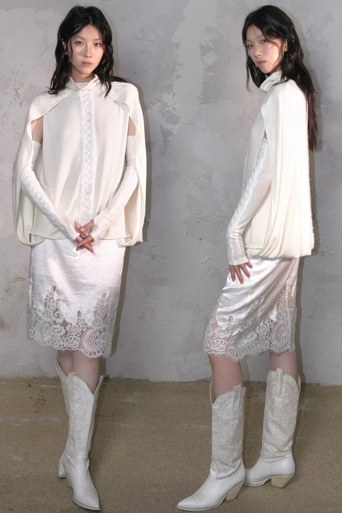 Acetate Tencel Lace Embroidery Patchwork Skirt