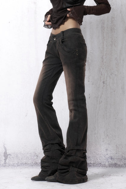 Washed Distressed Stacked Hem Jeans