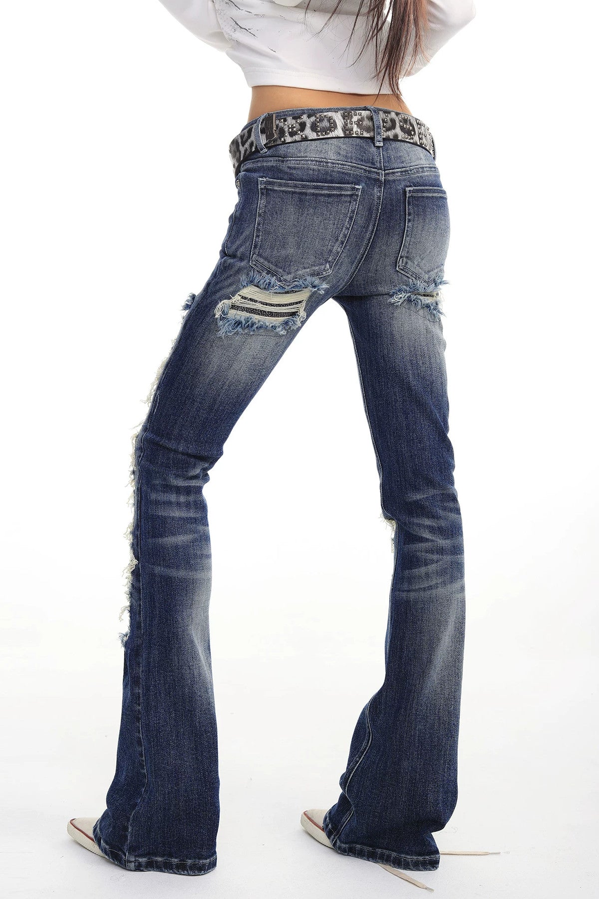 Low-Rise Slim Python Flared Jeans