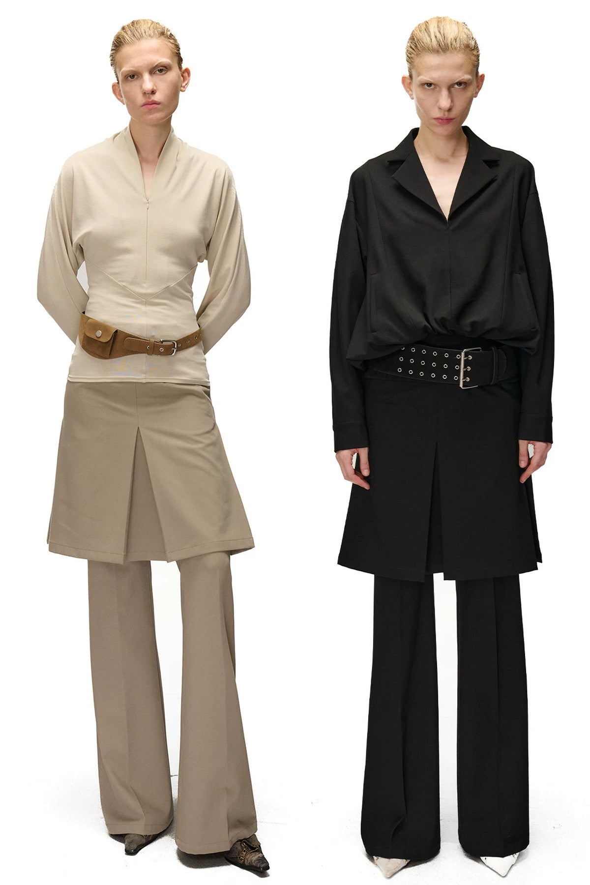 Wide-Leg Suit Slit Skirt Pants