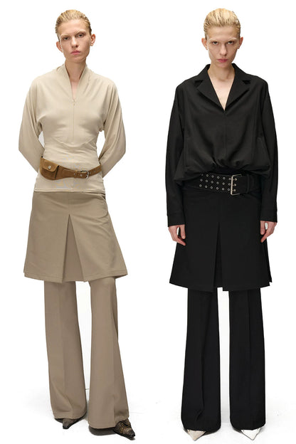 Wide-Leg Suit Slit Skirt Pants