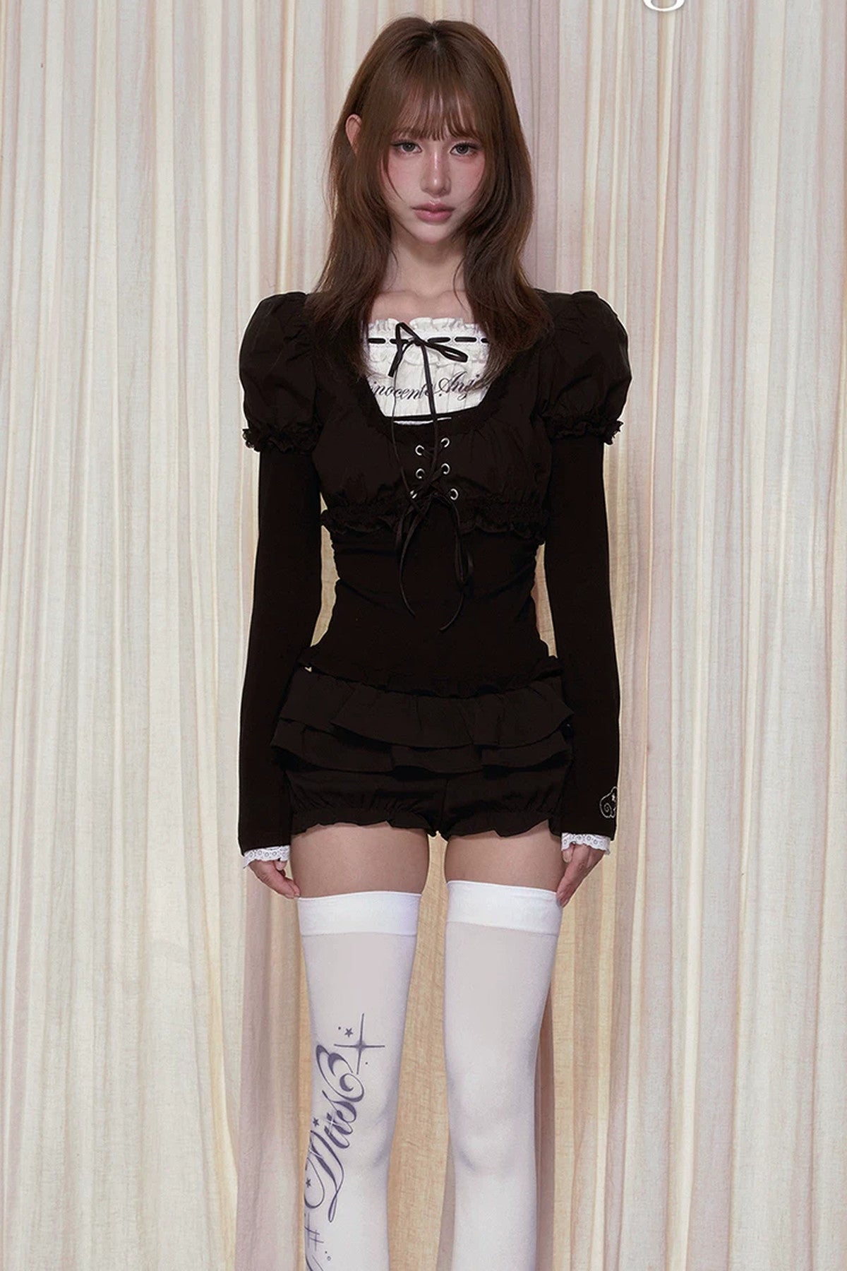 Angel Banquet Drawstring Puff Sleeve Short Cardigan