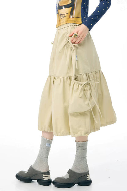 Khaki Slimming Drawstring Skirt