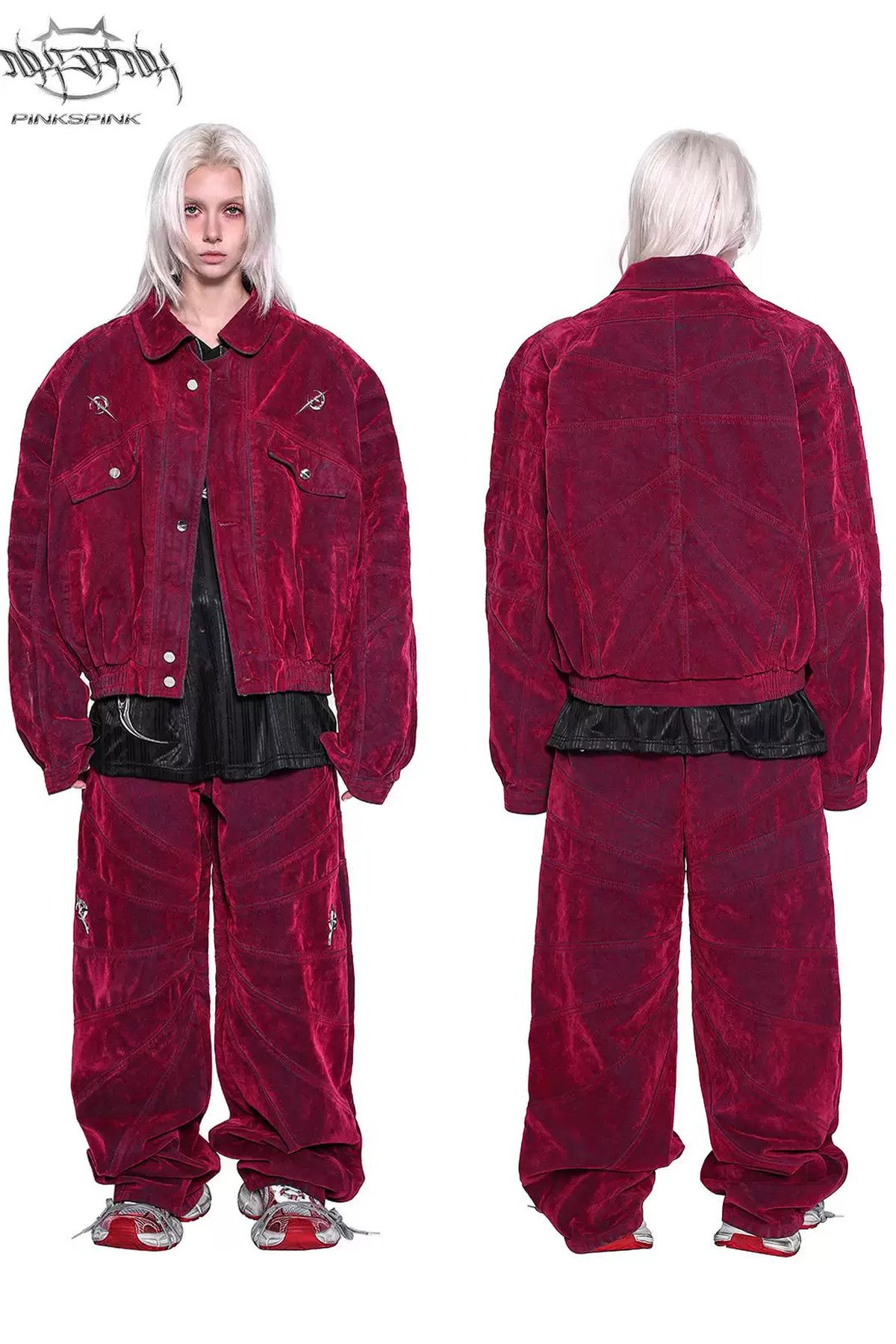 Red Ray Structure Velvet Loose Fit Jeans