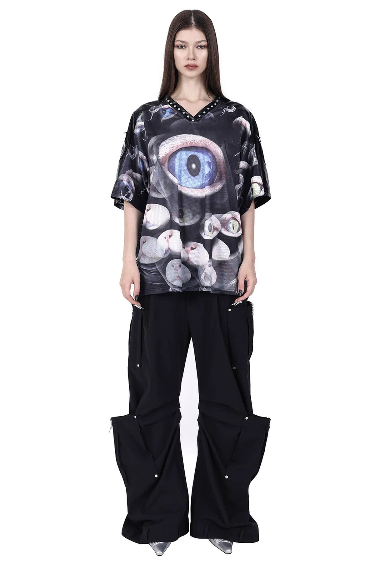 Structured Pocket Flared Waist Adjustable Pants