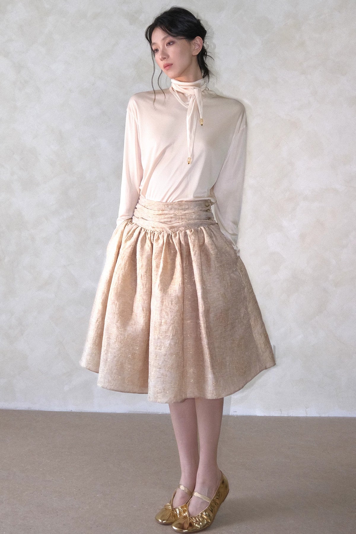 Acetate Knit High Neck Scarf Tie Top