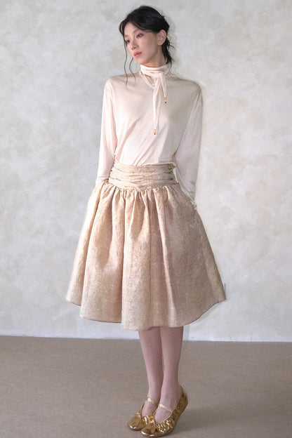 Acetate Knit High Neck Scarf Tie Top