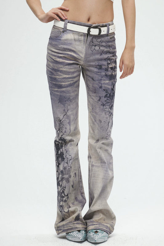 Ink Painting Stacked Flared Jeans