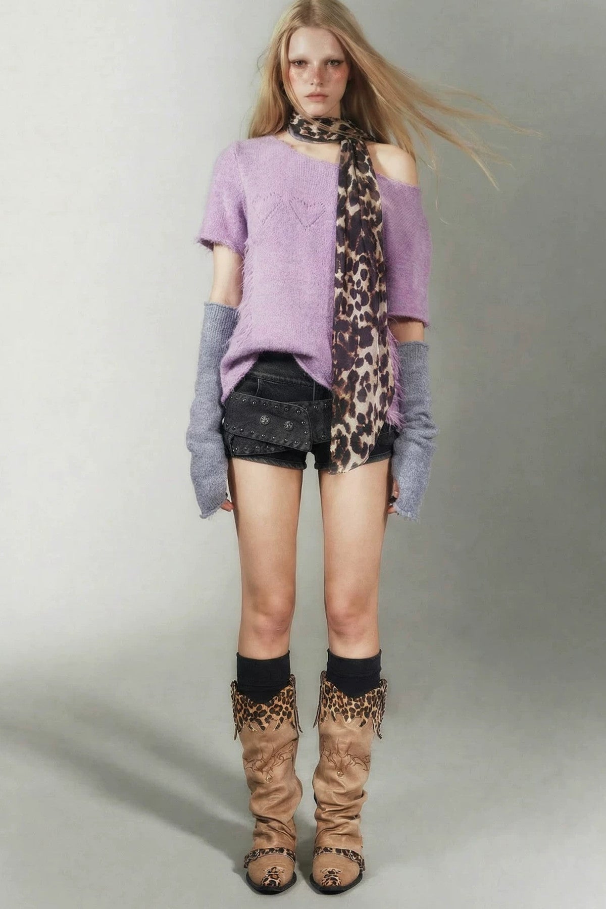 Purple Punk Rock Distressed Knit Sweater
