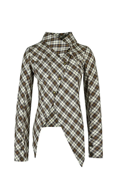 Irregular Plaid Layered-Look Multi-Wear Shirt
