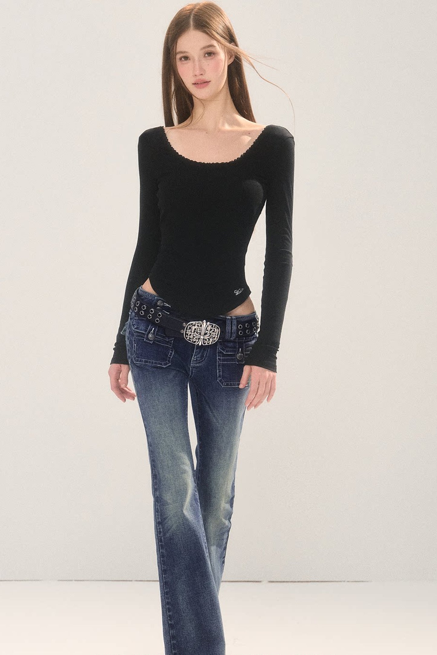 Vintage Washed Micro Flare Jeans