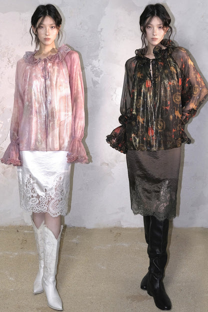 Acetate Tencel Lace Embroidery Patchwork Skirt