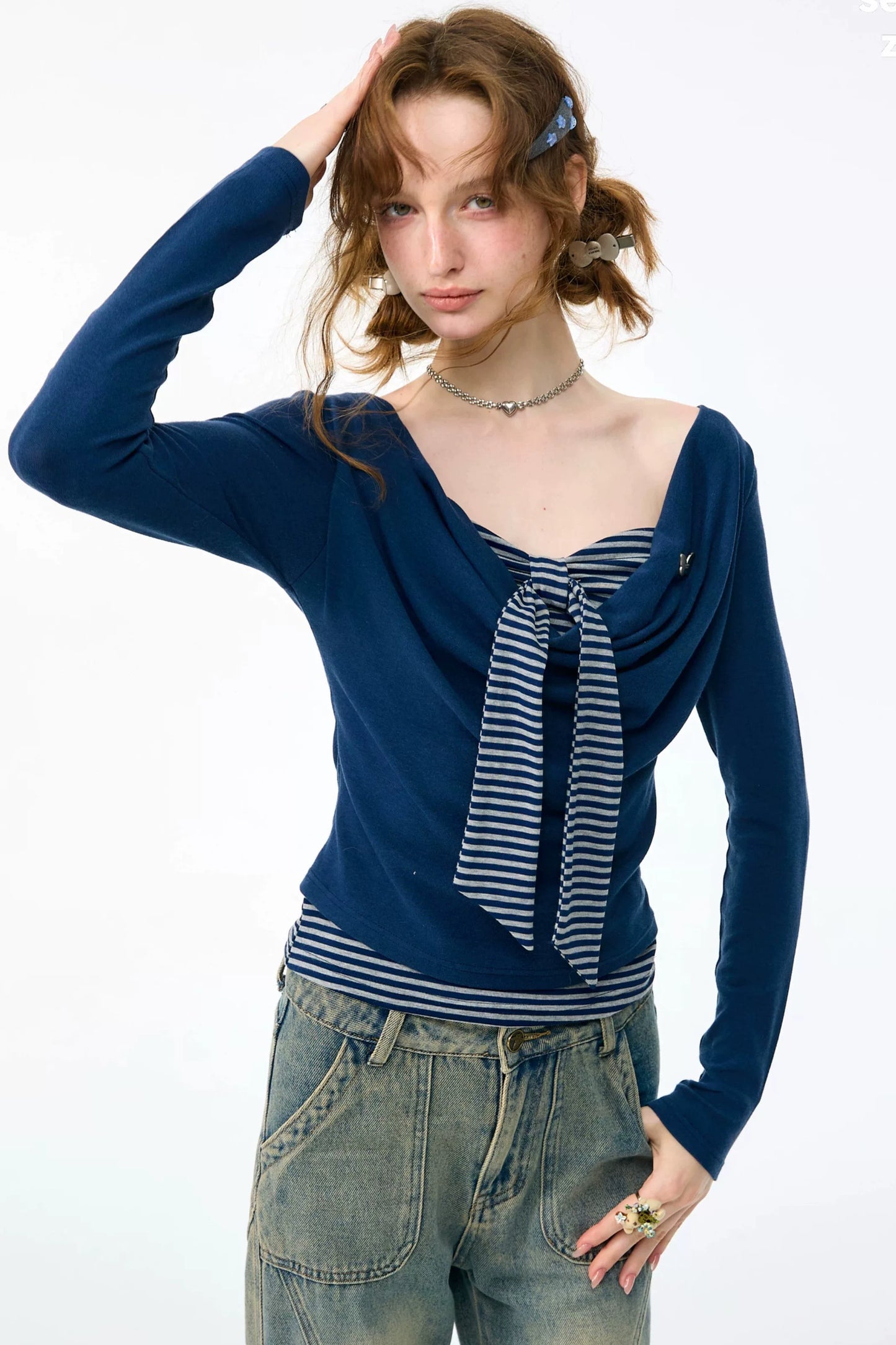 Haut en tricot rayé gris bleu