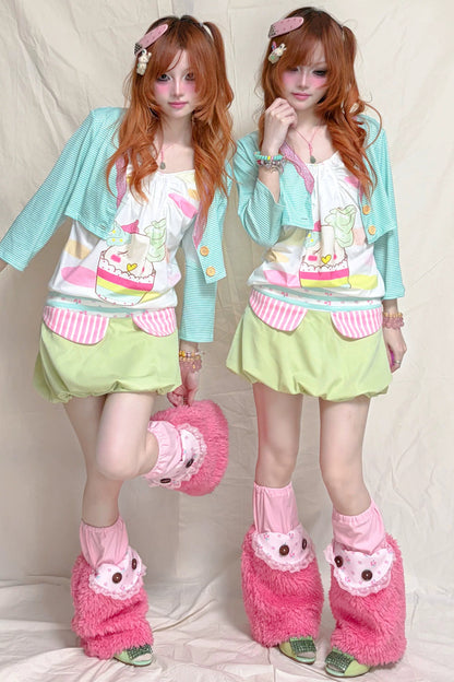 Striped Patchwork Bud-Shaped Low-Waist Skirt