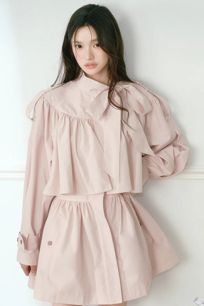 Smoky Pink Cape-Style Bow Trench Coat
