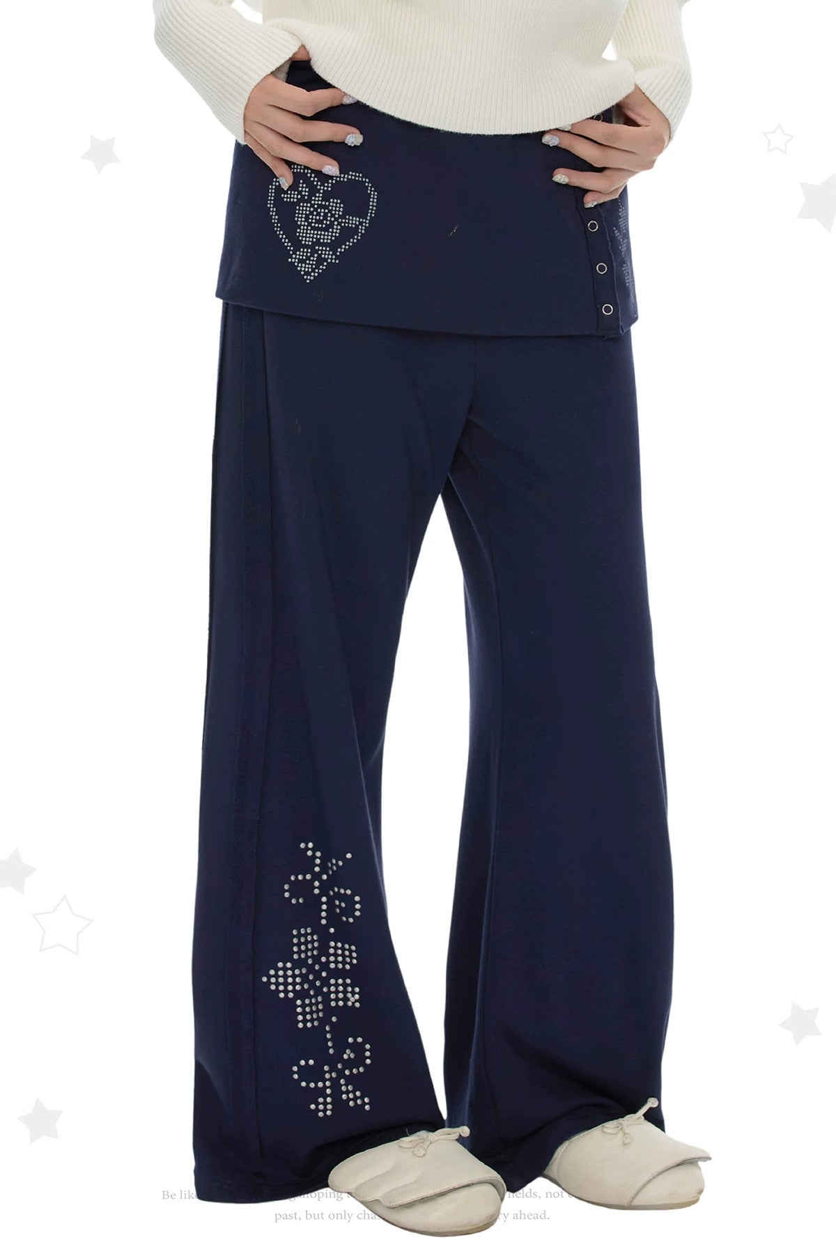 Rhinestone Layered-Look Flared Sweatpants