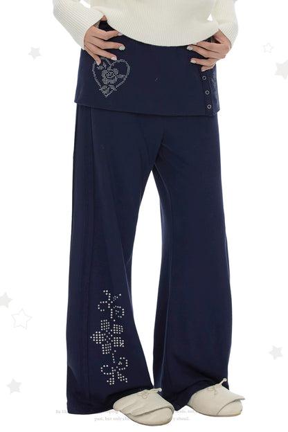 Rhinestone Layered-Look Flared Sweatpants