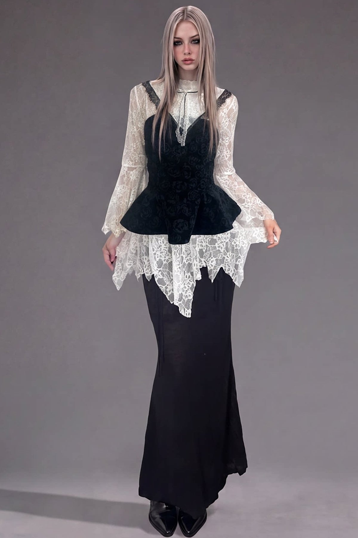 Gothic Lace Long-Sleeve Tube Top Set-Up