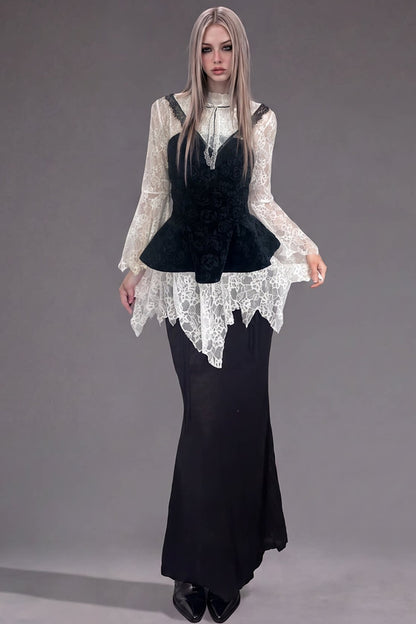 Gothic Lace Long-Sleeve Tube Top Set-Up