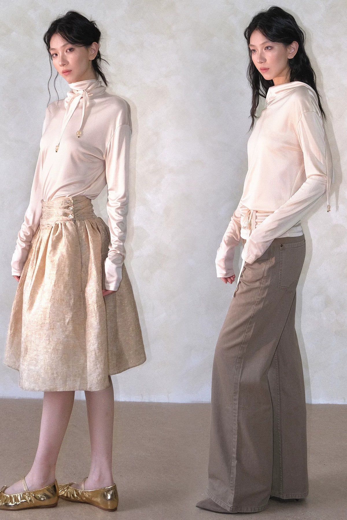 Acetate Knit High Neck Scarf Tie Top