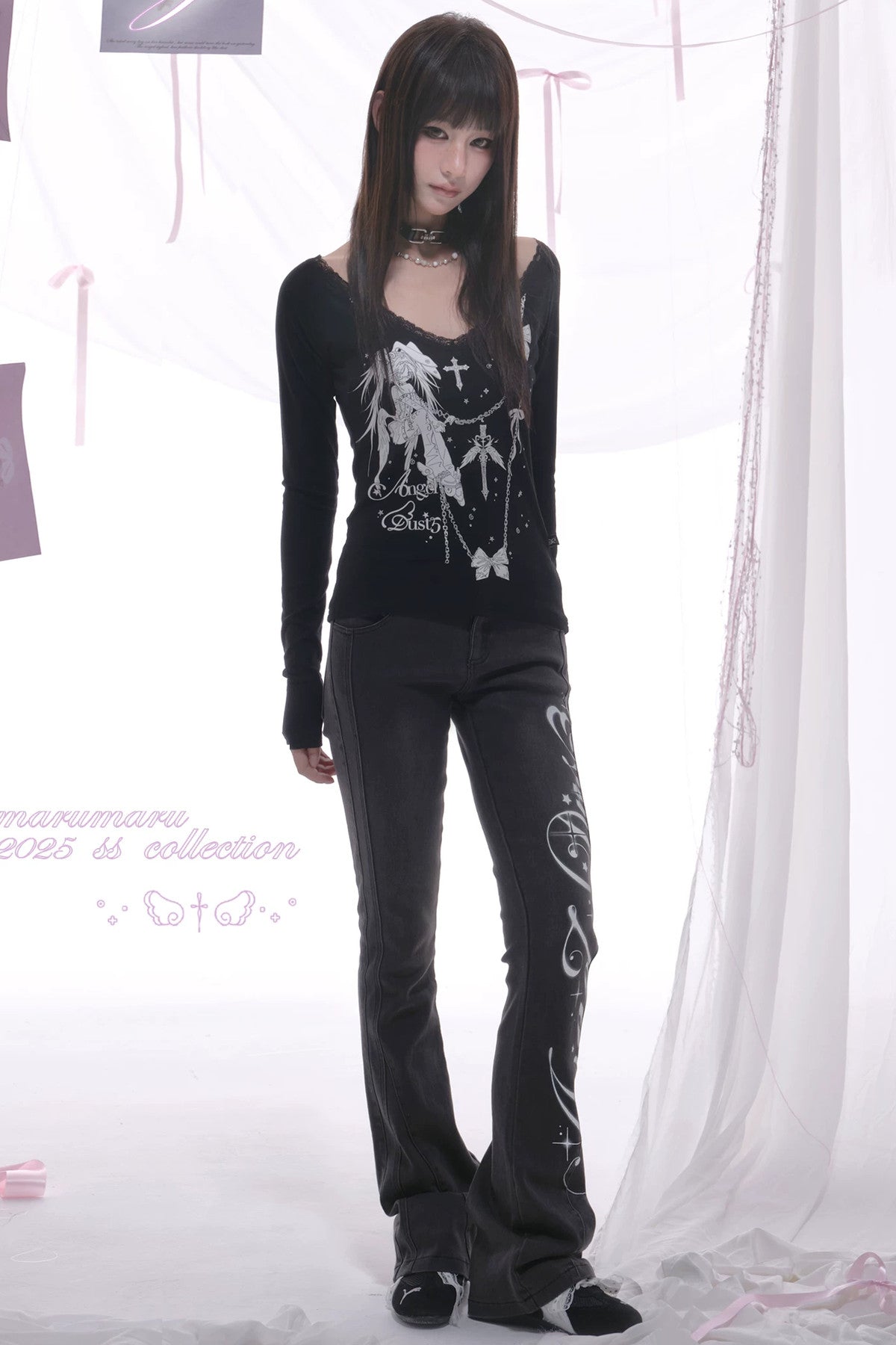 Long-Sleeve Anime Print T-Shirt