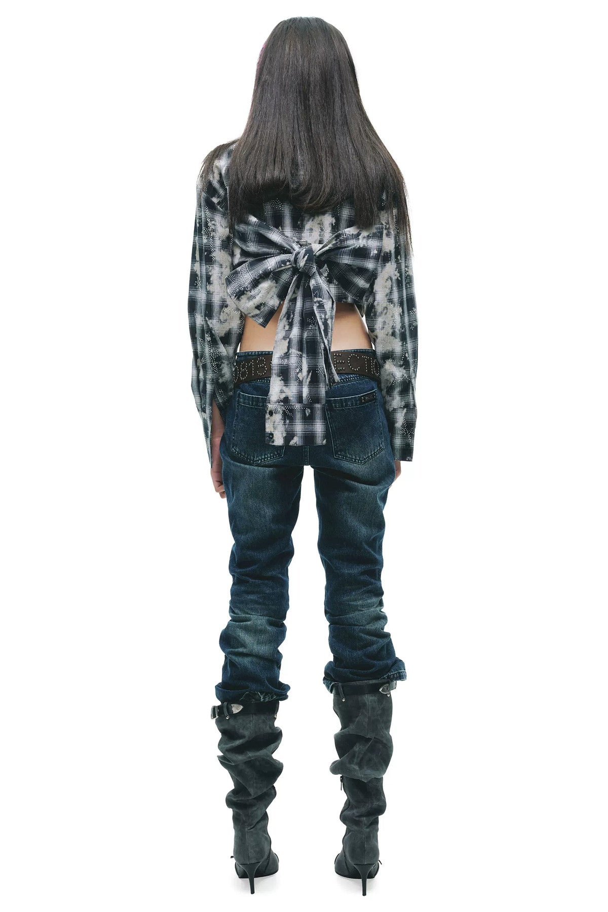 Distressed Rhinestone Bow-Knot Blouse