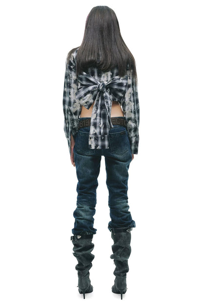Distressed Rhinestone Bow-Knot Blouse