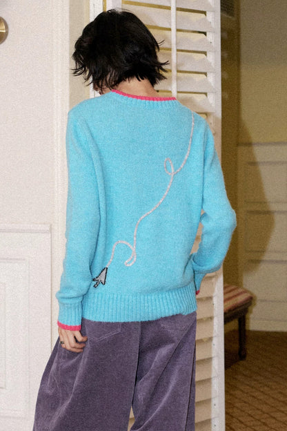 Retro Color-Blocking Wool Blend Pullover Sweater