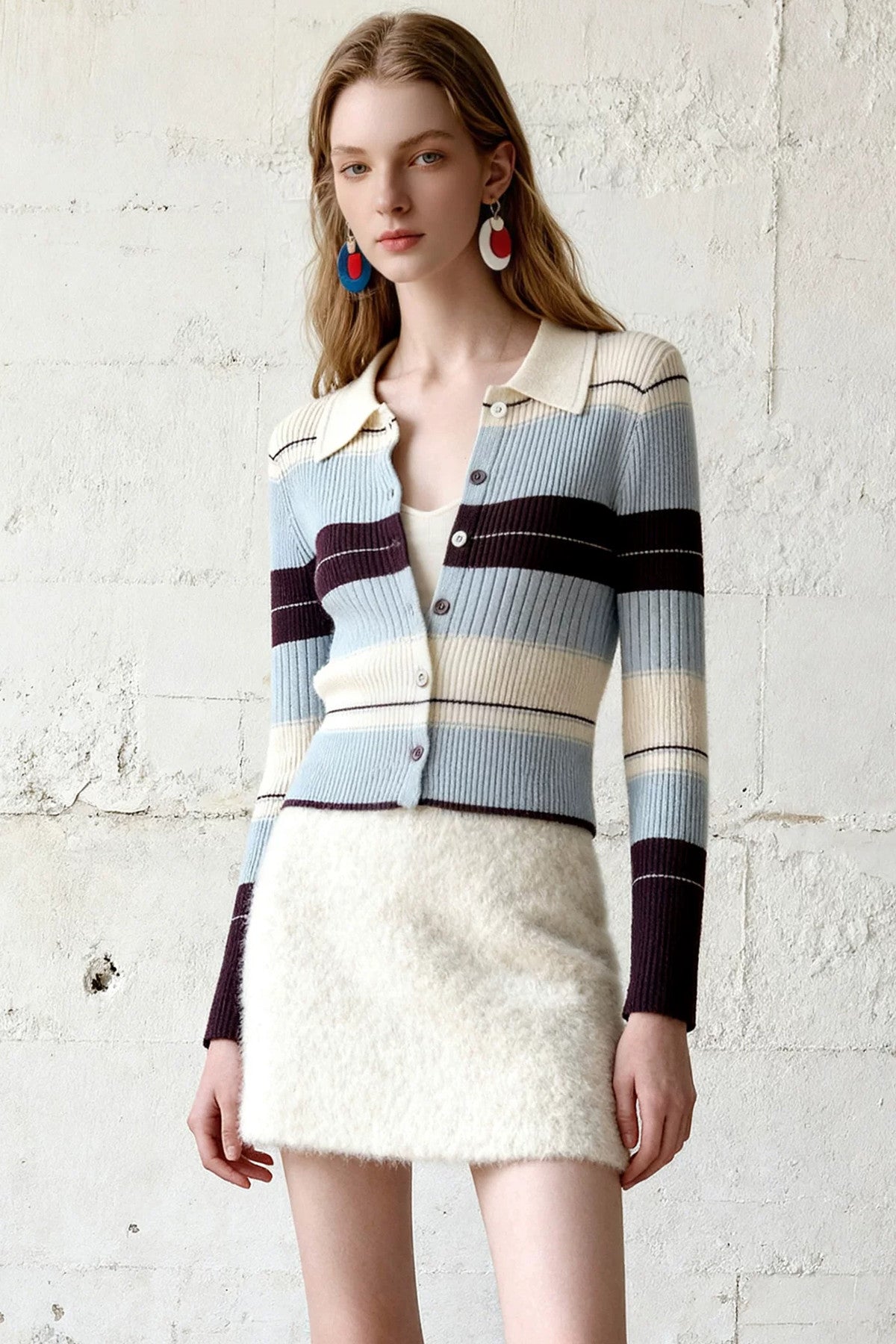 Color-Block Cardigan and Skirt Set-Up