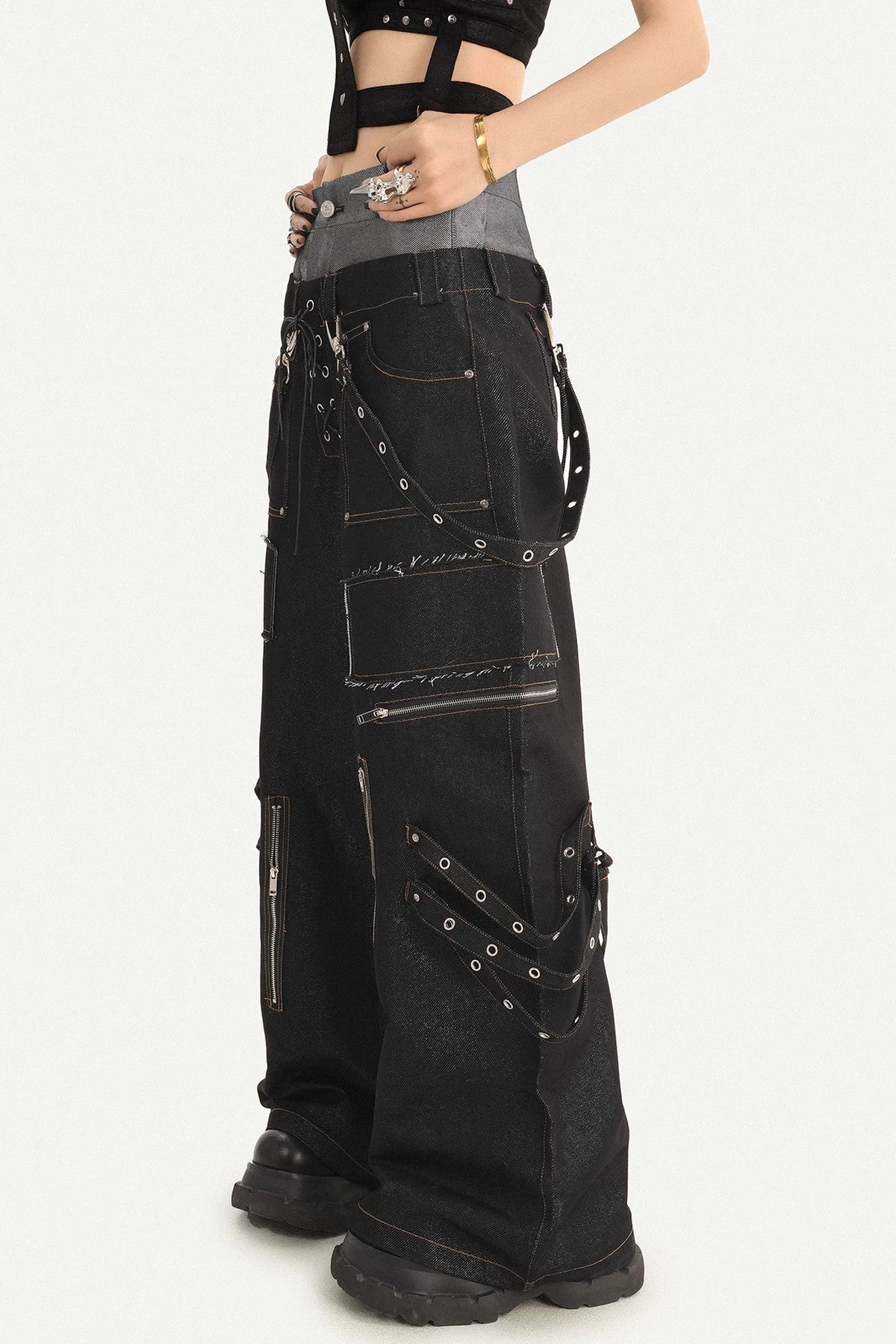 Punk Layered-Look Workwear Jeans