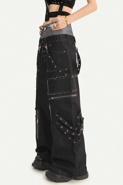 Punk Layered-Look Workwear Jeans