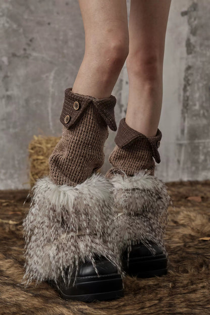 Retro Y2K Flauschige Stulpen mit Knöpfen