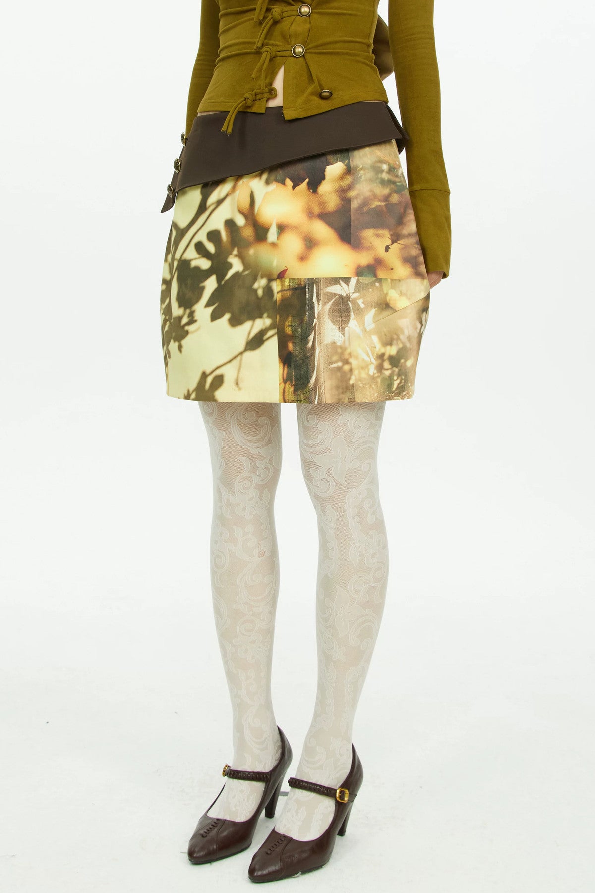 Low-Waist Tree Shadow Print Skirt