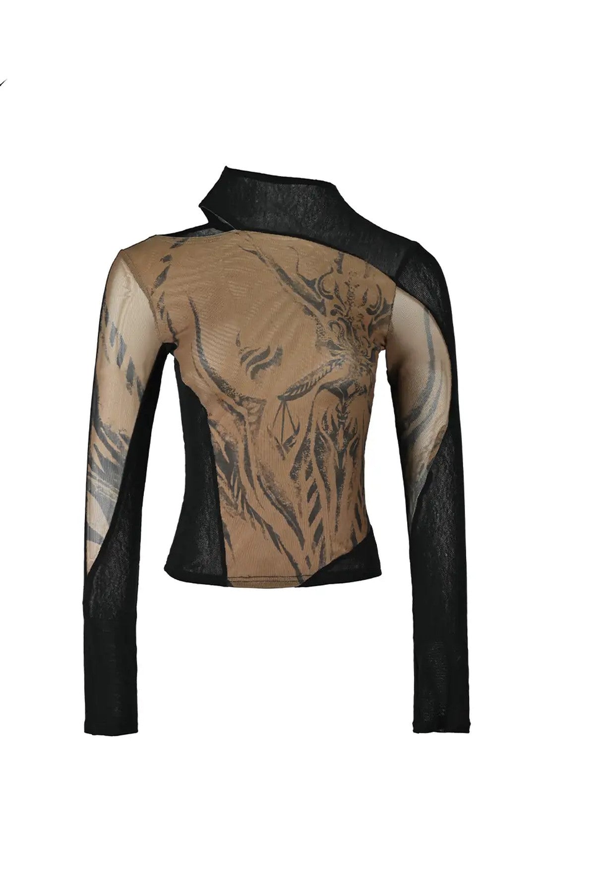 Weight Fragment Printed Mesh Half-High Collar T-Shirt
