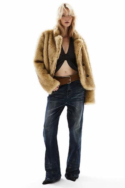 Double Breasted Faux Fur Coat