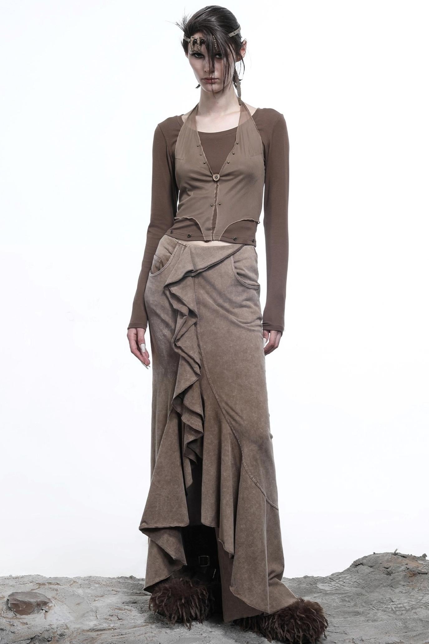 Fake Halterneck Patchwork Wool T-Shirt