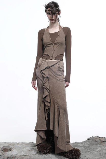 Fake Halterneck Patchwork Wool T-Shirt