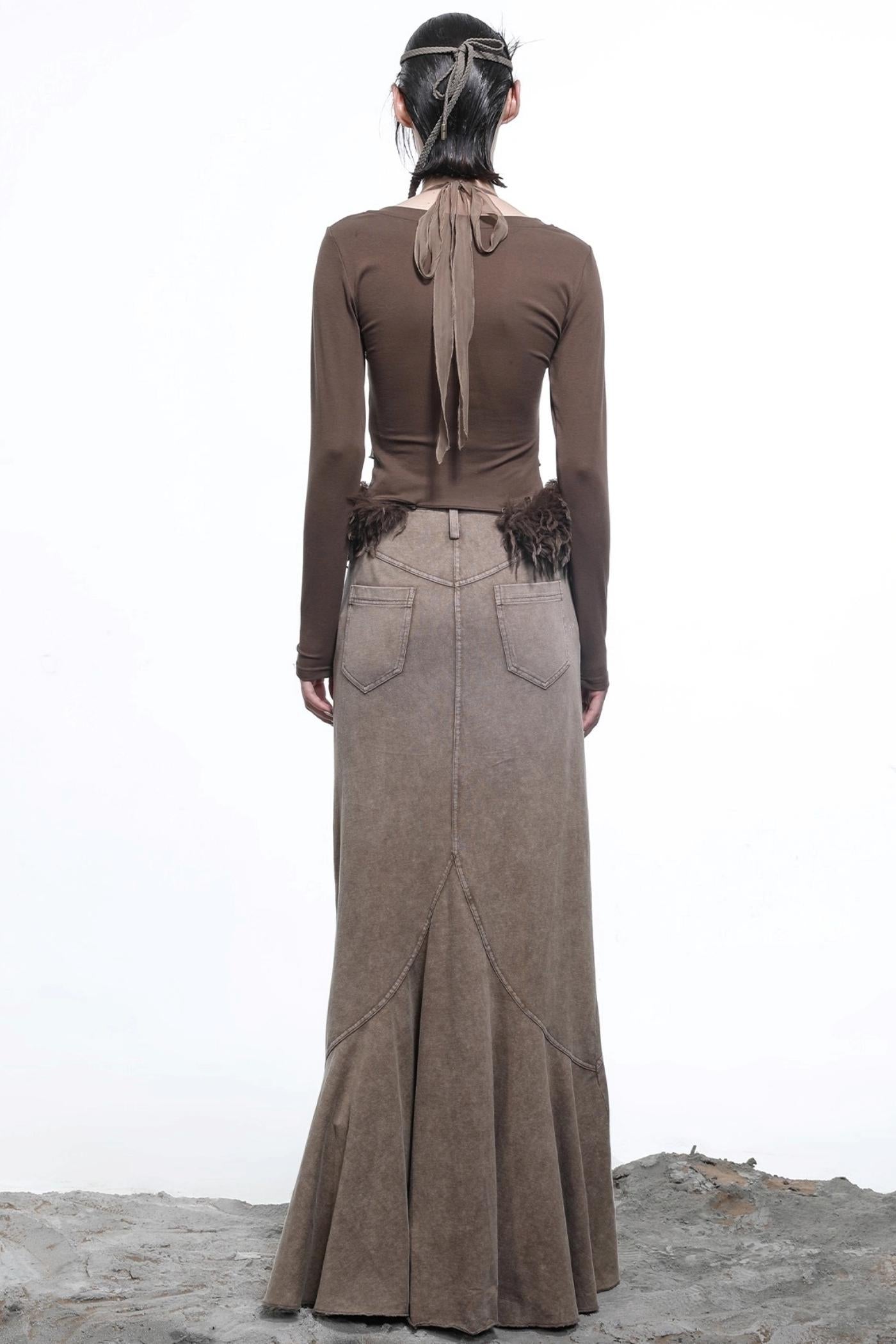 Fake Halterneck Patchwork Wool T-Shirt