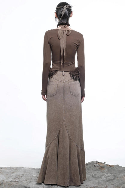 Fake Halterneck Patchwork Wool T-Shirt