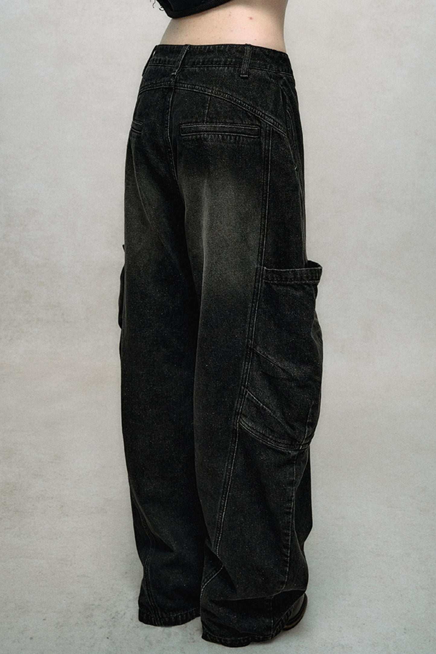 Diagonal Placket Wide-Leg Cargo Pants